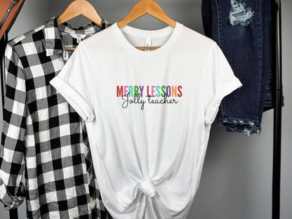 Festive Teacher Gift T-Shirt: "Merry Lesson, Jolly Teacher