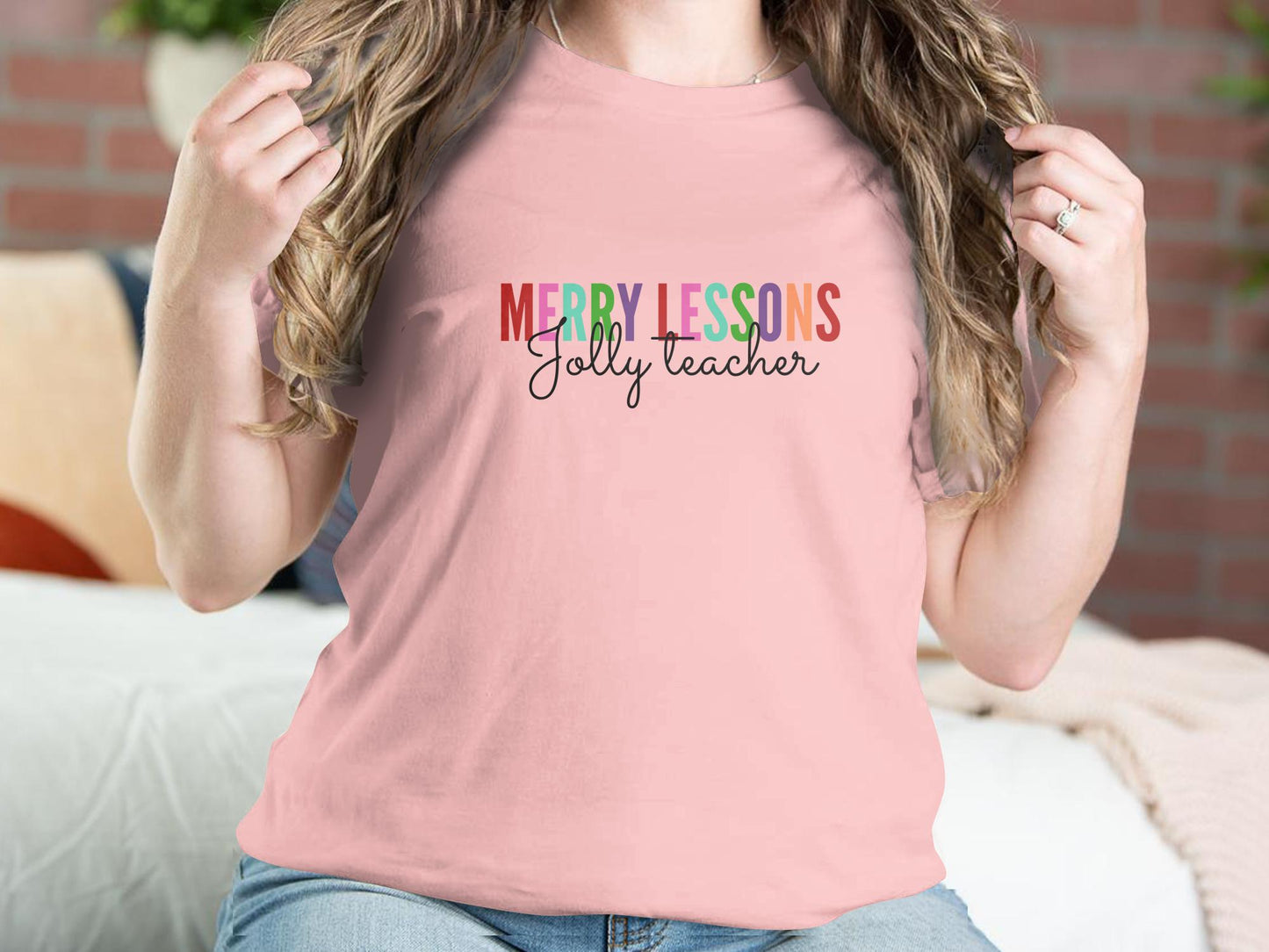 Festive Teacher Gift T-Shirt: "Merry Lesson, Jolly Teacher